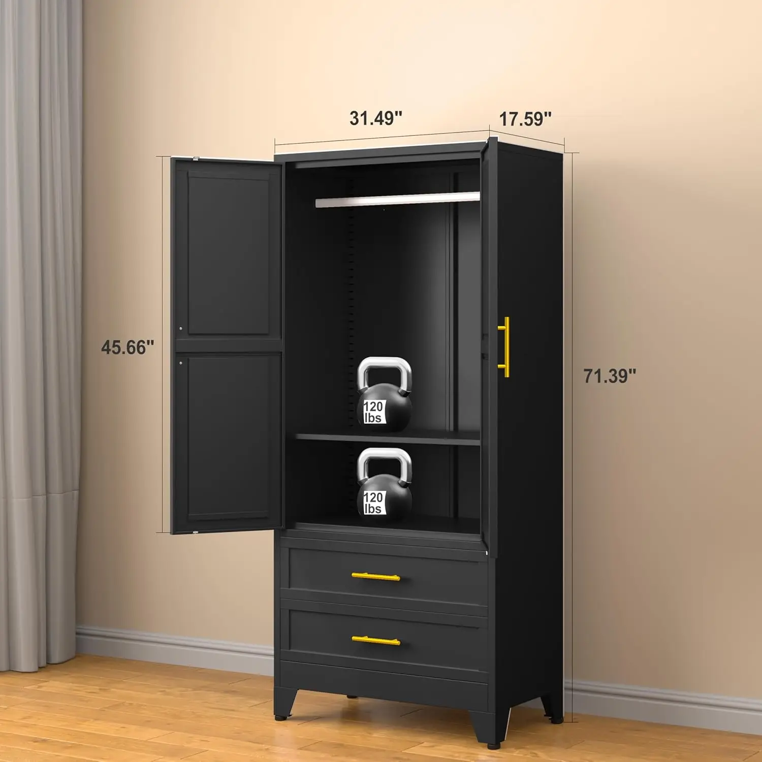 Metal Armoire Wardrobe Closet,Steel Wardrobe Storage Cabinet,71