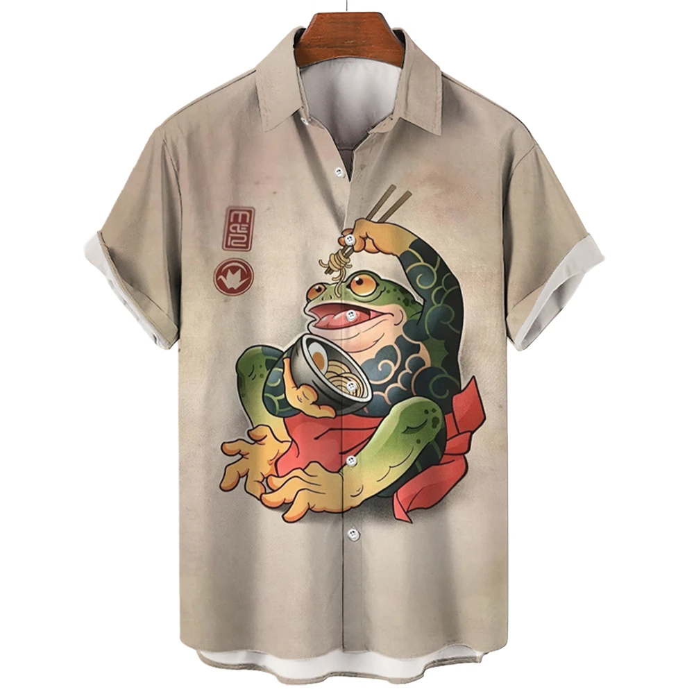 Camisa de rana de estilo japonés para hombre, camiseta informal de manga corta, ropa de calle al aire libre, ropa de Anime japonés ukiyo-e