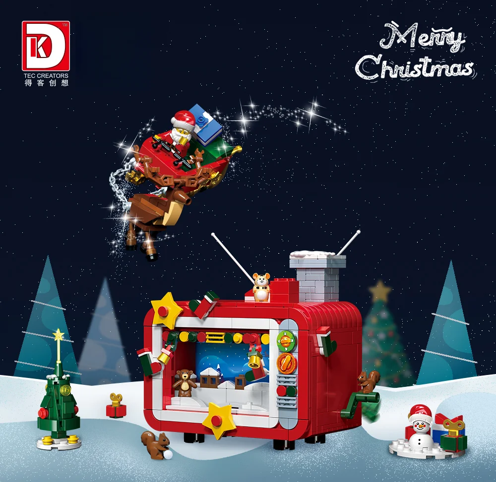 New creative Christmas TV Dk711 Christmas series TV train small particles children's educational building blocks toys furniture