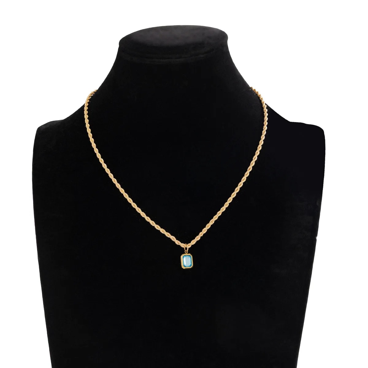 Hip-Hop Quadratischer Farbkristall-Anhänger Halskette Retro Herren Goldfarbene Gedrehte Kette Schmuck Modische Casual-Outfit Halskette – Detail 5