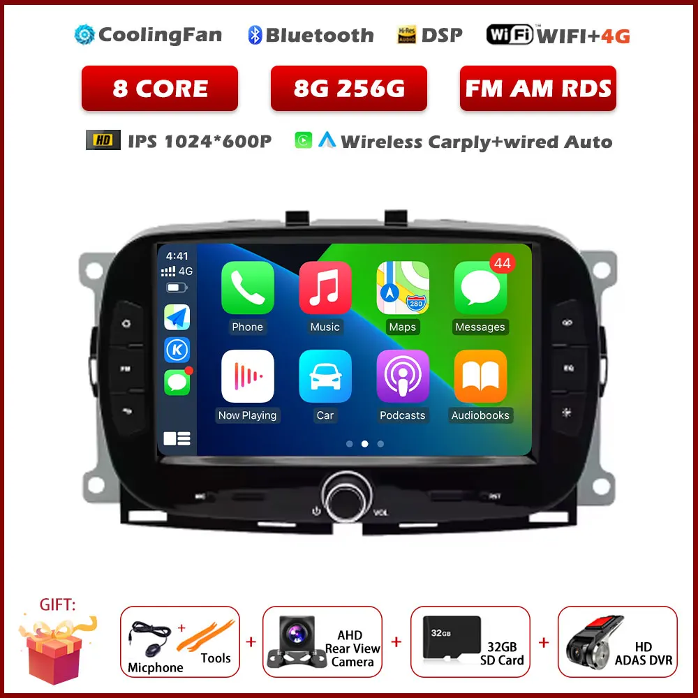 7 "Autoradio Voor FIAT 500 2016 2017 2018 2019 GPS Navigatie Android Auto Carplay Multimedia Speler 5G Wifi BT 360 Camera DSP