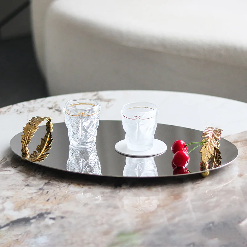 

Minimalist Stainless Steel Serving Tray with Handles for Coffee Table Restaurant Drink Organizer Hotel Home Decor Storage Tray