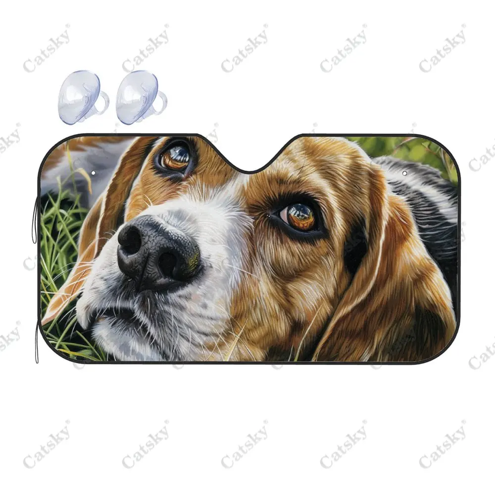 Leisurely Beagle Print Car Windshield Sunshade, Auto Accessories Front Windshield Sun Visor Blocks Uv Rays Protect Decoration