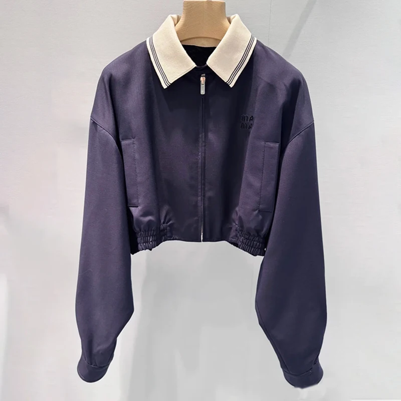 

Элегантная куртка с воротником на молнии для девочек, повседневная, свободного кроя, с длинными рукавами, однотонная, верхняя одежда, новинка 2025 года