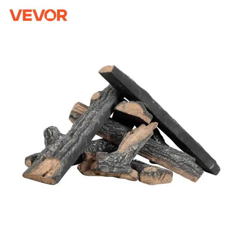 VEVOR 8Pcs Oak Logs Gas Fireplace Ceramic Logs for Fire place Heat-Resistant Wood Log Gas Realistic Logs Stackable Wood Branches