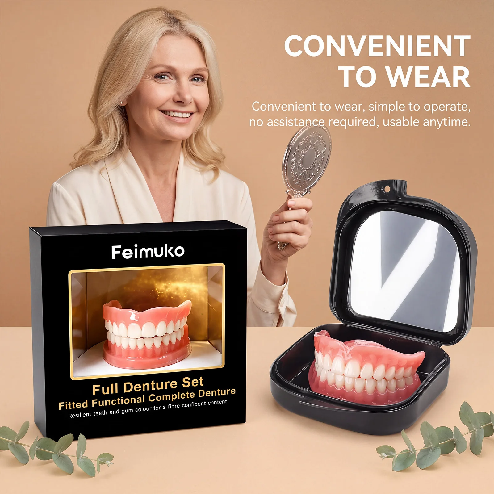 Premium Custom Upper & Lower Full Mouth Silicone Dentures, Lifelike Natural Teeth All-Day Comfort Boost Confidence Oral Care