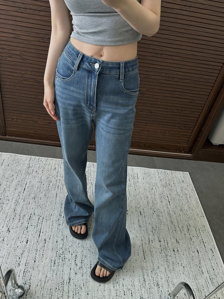 

Джинсы VANOVIVILLY Retro Waed Blue прямого кроя для женщин: универсальные, стройнящие, с высокой талией, расклешенные, повседневные, длинные брюки