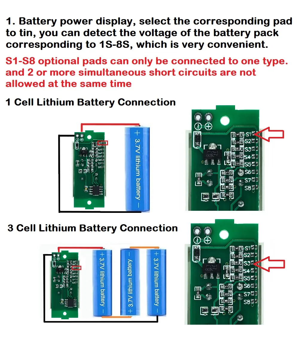 Lithium Battery Capacity Charge Indicator Display Module 1S 2S 3S 4S 5S 6S 8S 3-34V 5mA Electric Vehicle Battery Power Tester