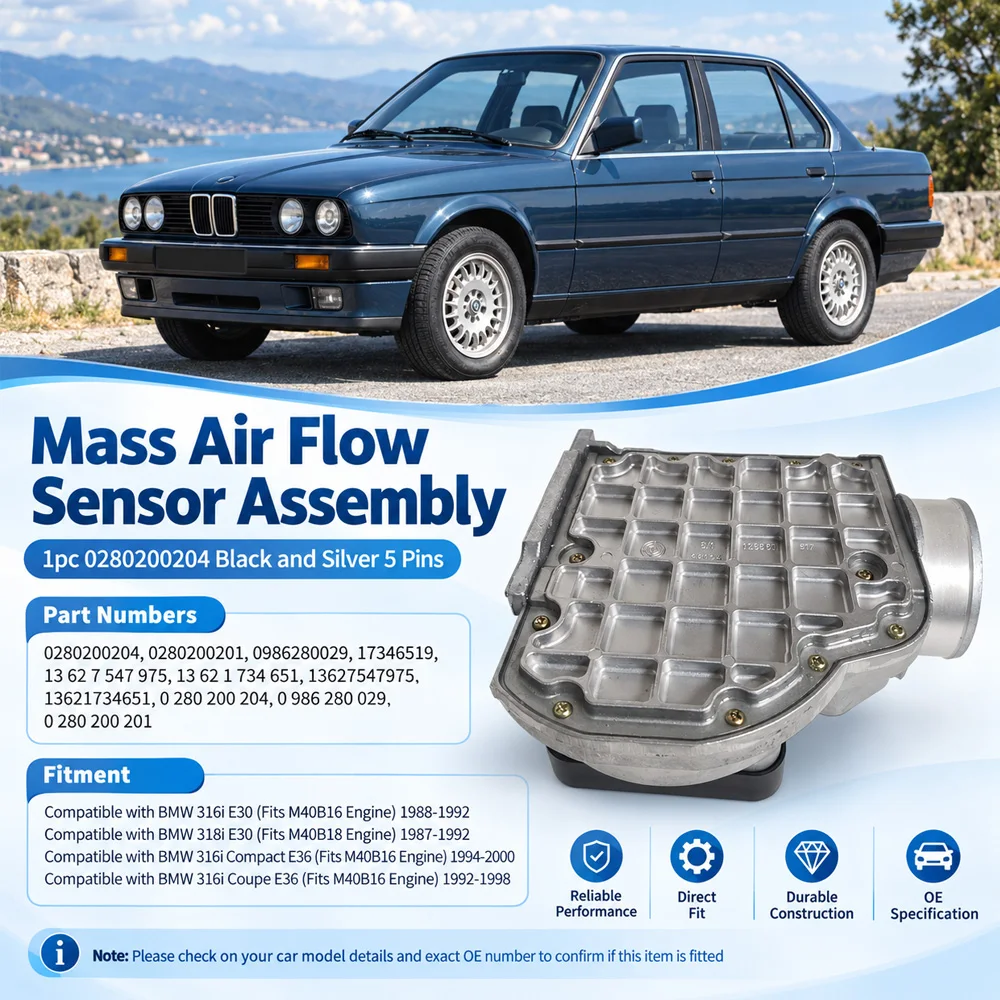 For BMW 316i 318i E30 1988-1992 / 316i Compact E36 1994-2000 Mass Air Flow Sensor Assembly 0280200204 0986280029 0280200201