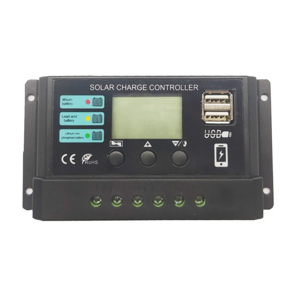 10A/20A/30A Solar Panel Battery Regulator Dual USB Port Solar Panel Charge Controller Plastic for Lithium Iron Phosphate Battery