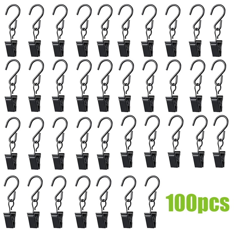 100 PCS String Light Clips Hanging Hooks Black Iron Heavy Duty Metal String Party Light Hook Christmas Decor