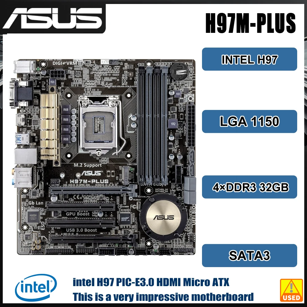 ASUS H97M-PLUS Motherboard  Intel H97 1150 Motherboard DDR3 32GB support 4150 4170 4360 4460 4570 4670 5775 cpu Micro ATX