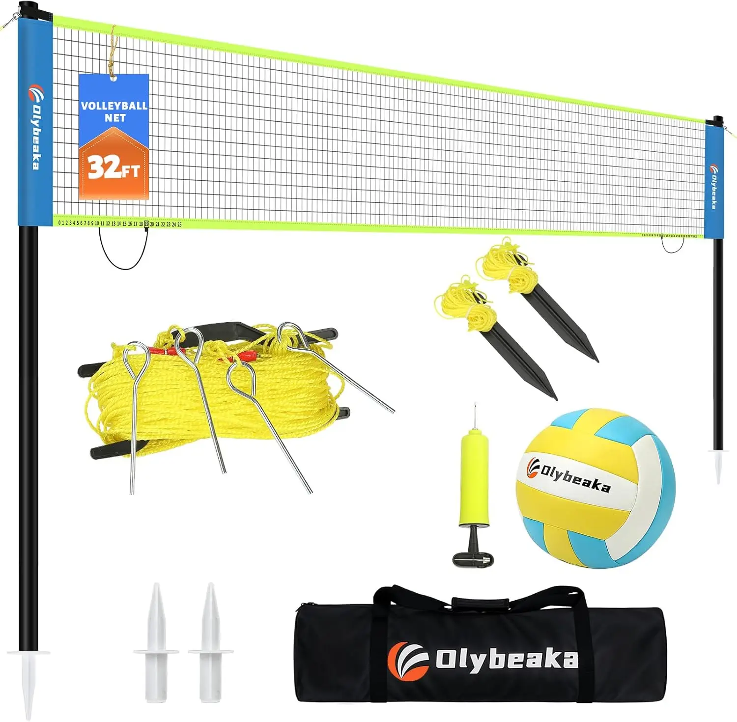 

Portable Volleyball Net Set with Adjustable Poles, PU Ball, Pump, Carry Bag for Backyard Beach