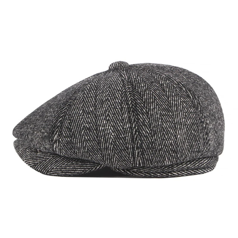 Cap Hat Thick Warm Men Beret Cap Male Vintage Wool Beret Hat Dad Grandfather Octagonal Newsboy Flat Cap