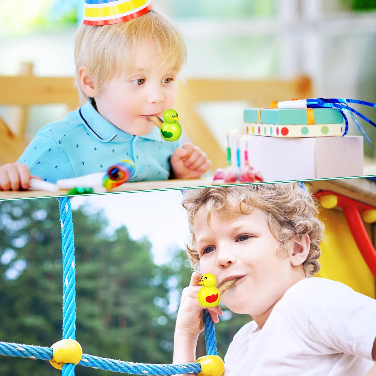 Sifflets d'animaux en bois, 7 pièces, formes d'oiseaux colorées, Style dessin animé, cadeaux musicaux éducatifs pour enfants