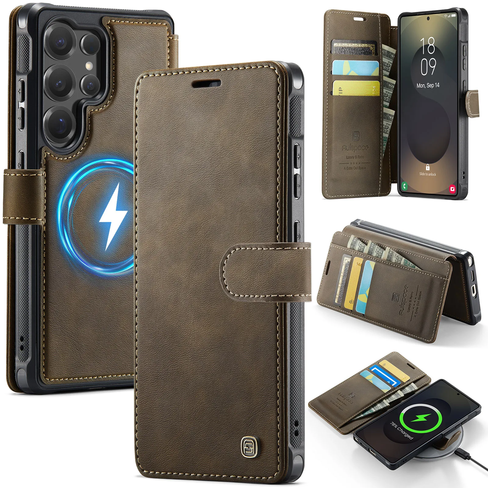 For Magsafe Card Slot Holder Flip Cover For Samsung Galaxy S26 Ultra S25 Edge S24 FE Plus Magnetic PU Leather Wallet Phone Case