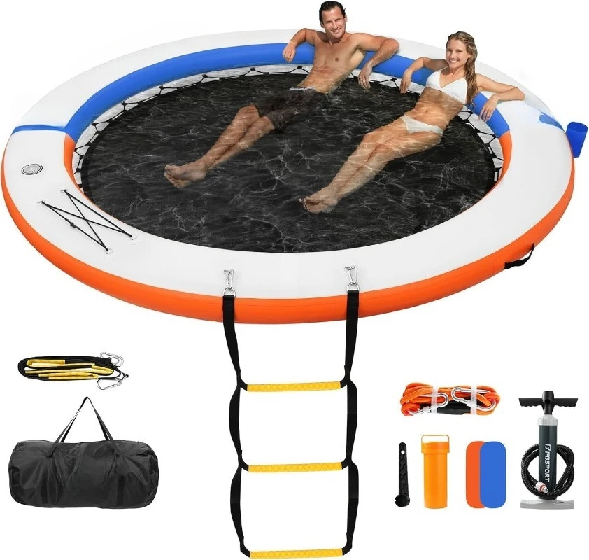 

Dock Floating Platform, Water Hammock Floating Deck for Lake W/Cupholder, Round Floating Ring Sunc