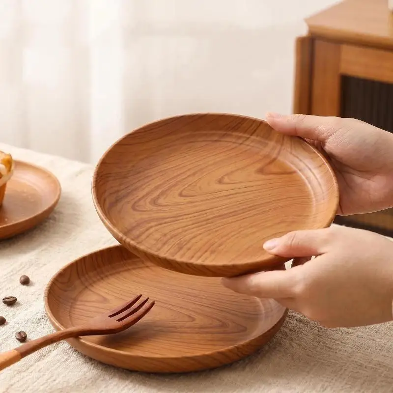 1pcs Japanese Style Tea Tray PP Plastic Wood Grain Serving Tray For Home Hotel Restaurant Multipurpose Cup Plate