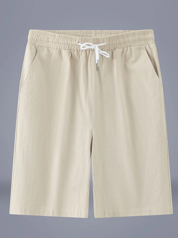 

Linen Cotton Ice Silk Dstring orts Men's Summer Thin Straight Leg Casual Five-Quarter Length Trousers Youth Faion