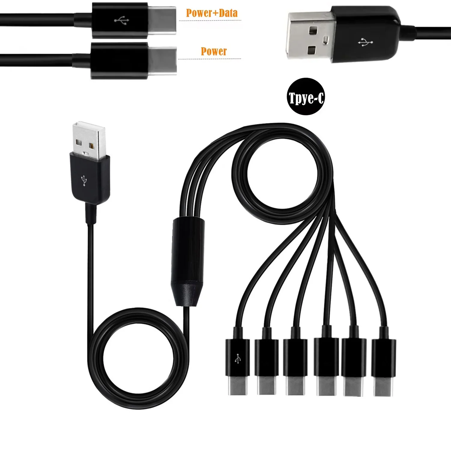 Type-C A 1 to 6 Port Type C USB C to USB Y Splitter Multiple Charging Date Cable Cord For Smartphone Tablet 0.5m 1.5m