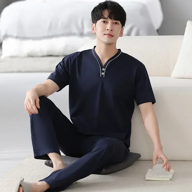 Pants Summer Tops+long Modal Newest Sleepwear Short Sleeve Set Pajamas Pyjamas 2pcs Men