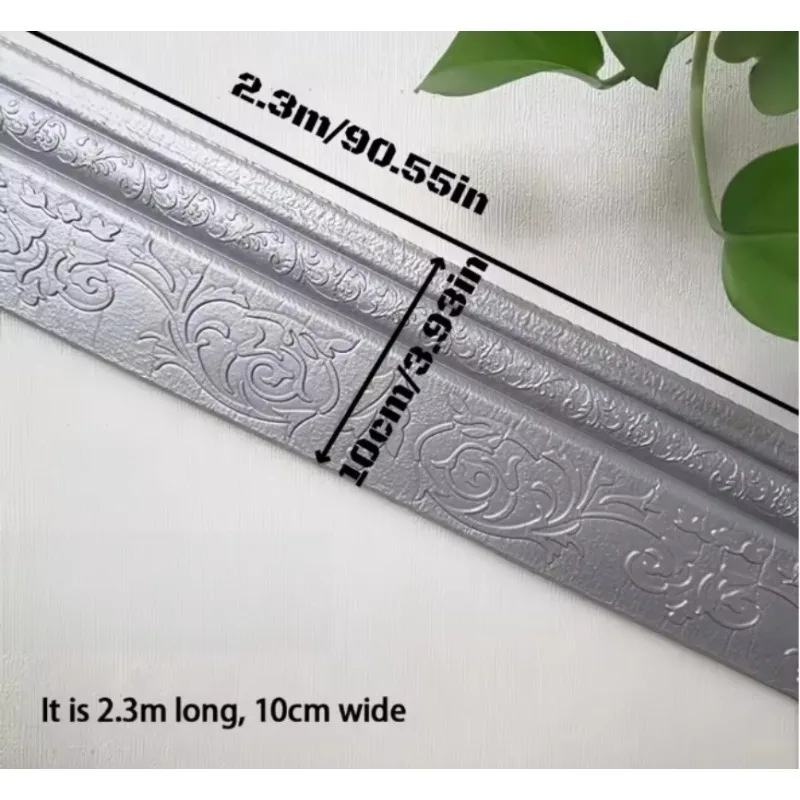 1pc 10cm×2.3m Peel and Stick Baseboard Trim, Embossed Wall Skirting Molding, Decorative Wall Border for Home Interior Styling