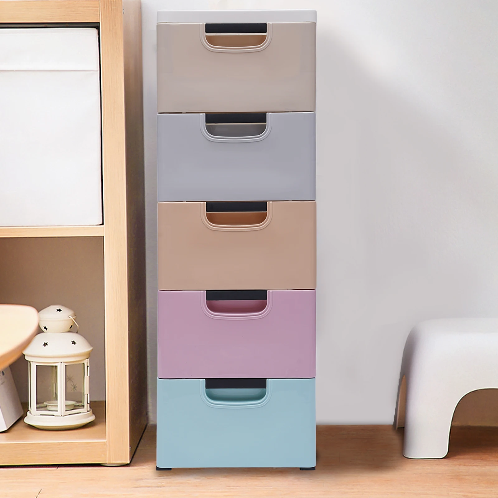 

5 Layers Plastic Drawers Storage Cabinet Bedroom Tall Small Chest Closet Suitable for Storing Clothes, Toys