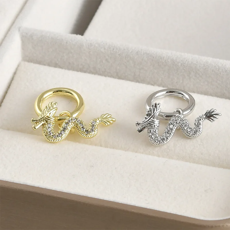 14k Real Gold Color Retention Dragon-shaped Zircon Inlaid OT Buckle DIY Handmade Bracelet Necklace Beaded Material Accessories