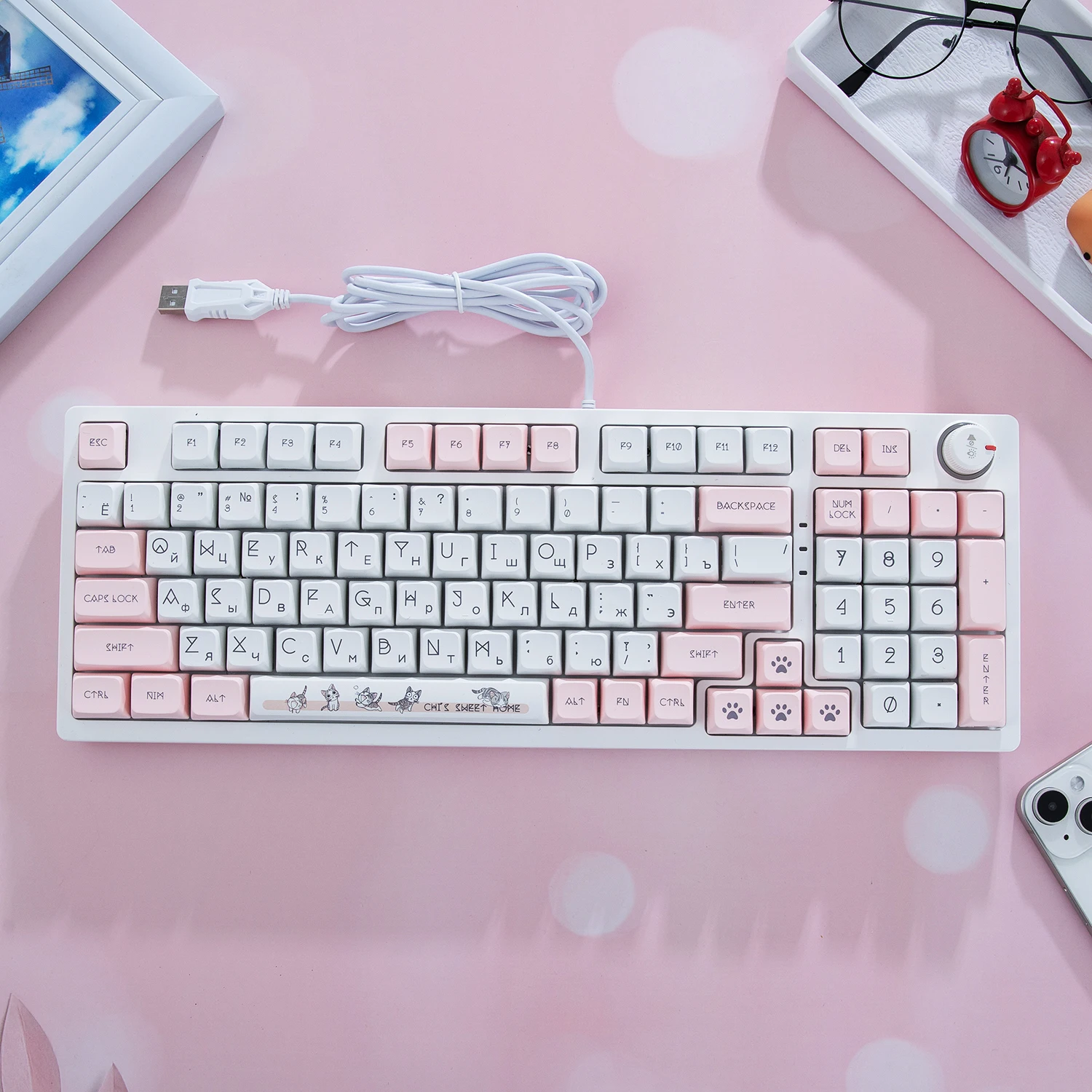 Cute Mechanical Keyboard Russian LED Backlit 96 Keys Wired Button Portable Gaming Mechanical Keyboard for Laptop Computer Gamer