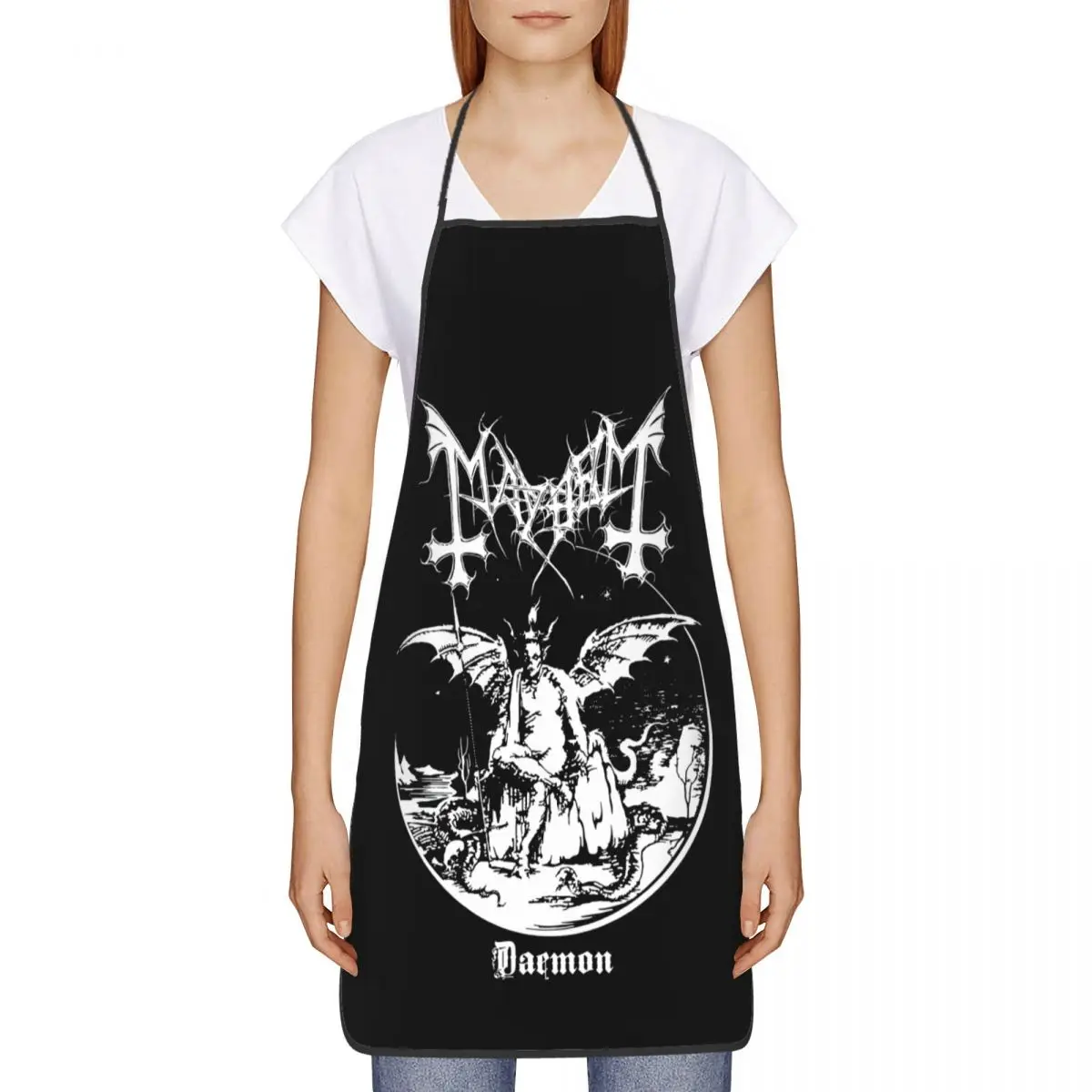 Mayhems Norway Band Daemon Apron Women Men Black Metal Adult Unisex Kitchen Chef Bib Tablier Cuisine Cooking Baking Painting