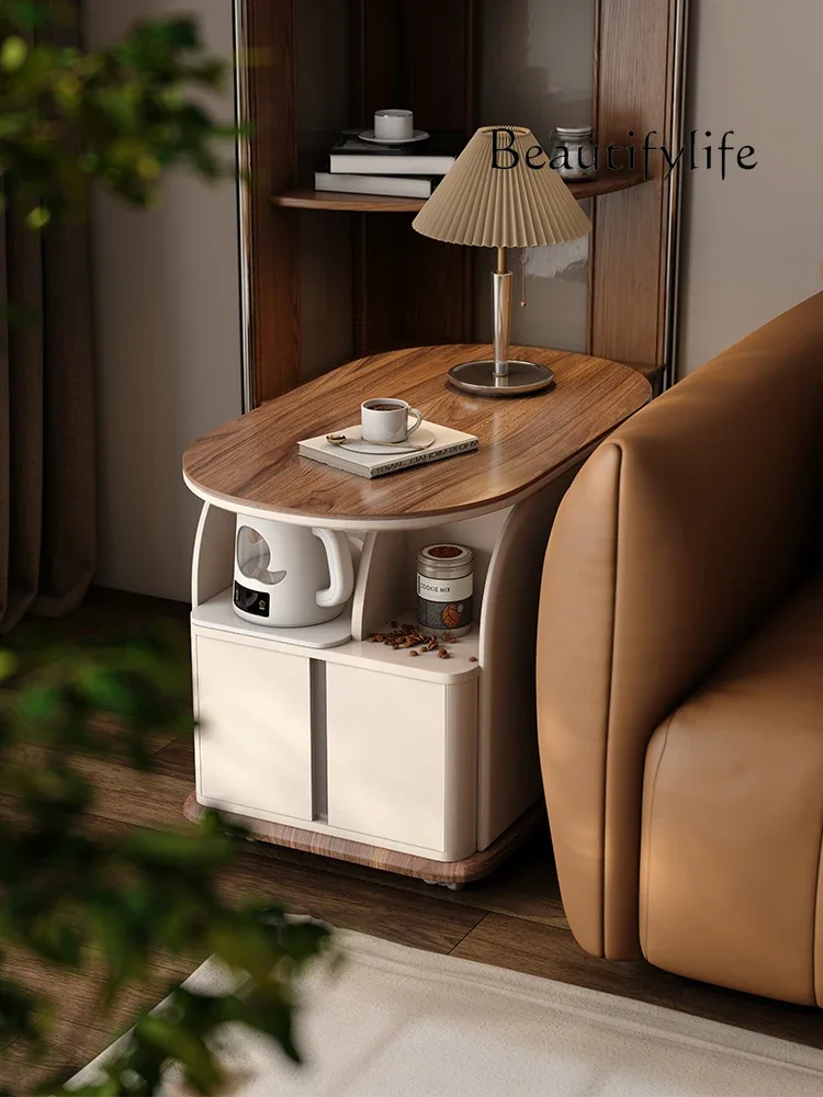 

American-Style Solid Wood Movable Coffee Table Small Apartment Lifting Trolley
