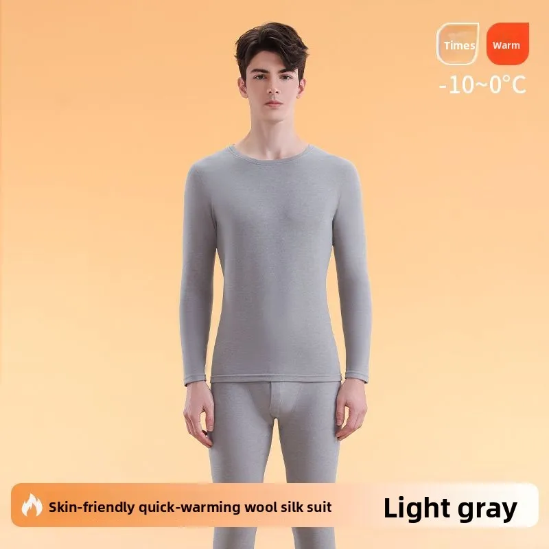 따뜻한 양털 실크 남성용 가을 겨울 보온 피부 미용 이너웨어 항균 두꺼운 롱존 잠옷