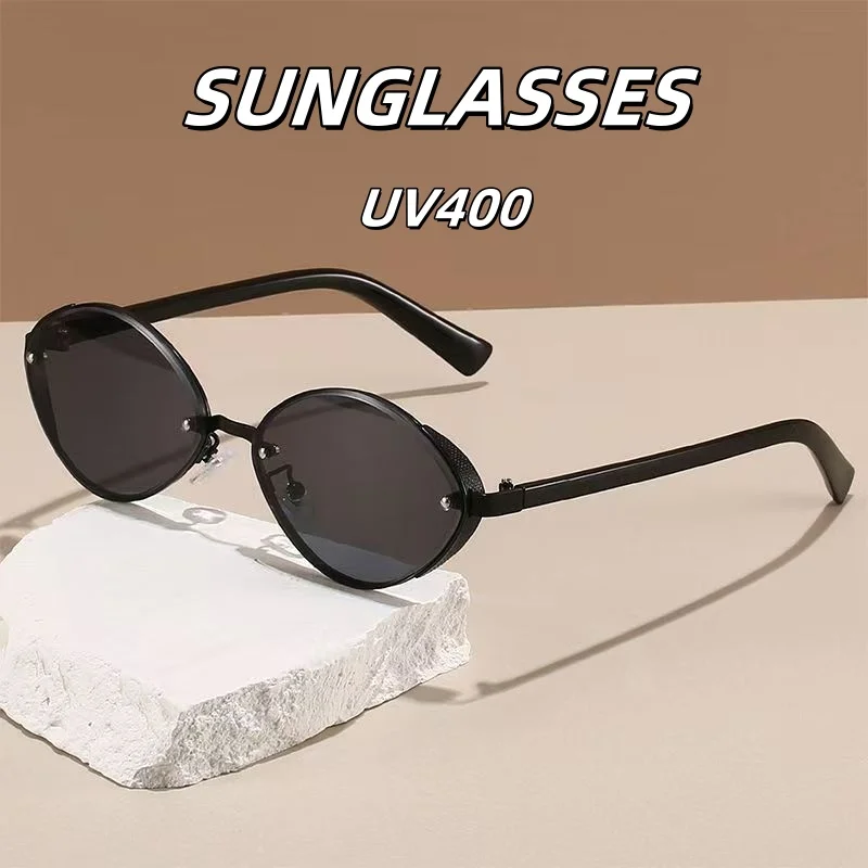 

Fashionable Retro Metal Oval Cat Eye Sunglasses Women's Fashion Street Photography Trend Versatile Glasses UV400 Shades Eyewear