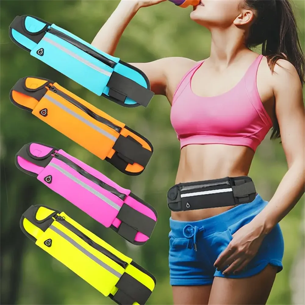 Multifunctional Running Waist Bag with Reflective Strips Waterproof Phone Pouch and Bottle Holder for Outdoor Activities and Spo