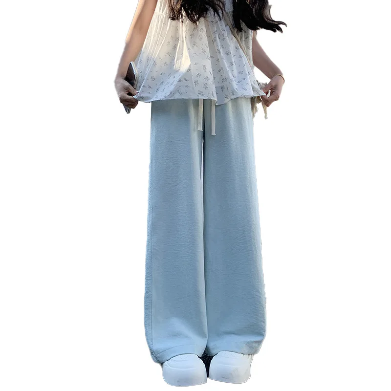 Pantaloni a gamba larga morbidi con toppa laterale pigra Pantaloni estivi da donna a vita alta larghi e casual lunghi fino al pavimento