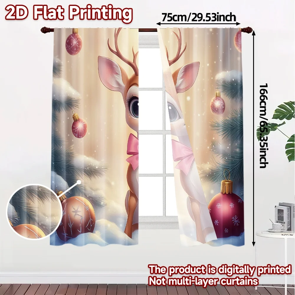 2pcs,Curtains Cute Reindeer Christmas Ornaments (2) Modern Curtains&Window Treatment Versatile Durable Polyester Curtains