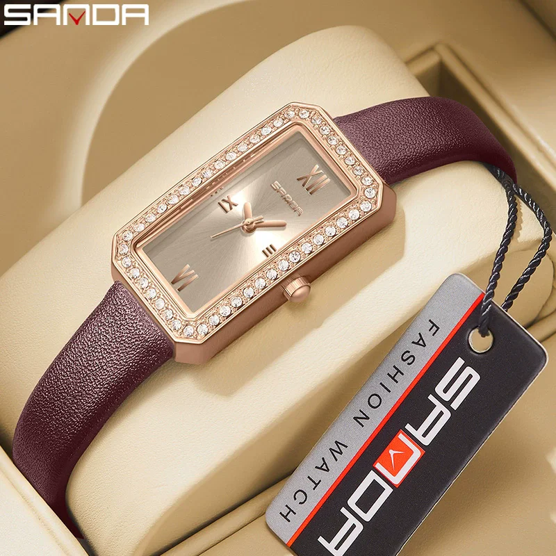SANDA 1122 Mini diseño elegante de moda esfera rectangular resistente al agua movimiento de cuarzo negocios montres femmess mujeres часы жleti 1924е