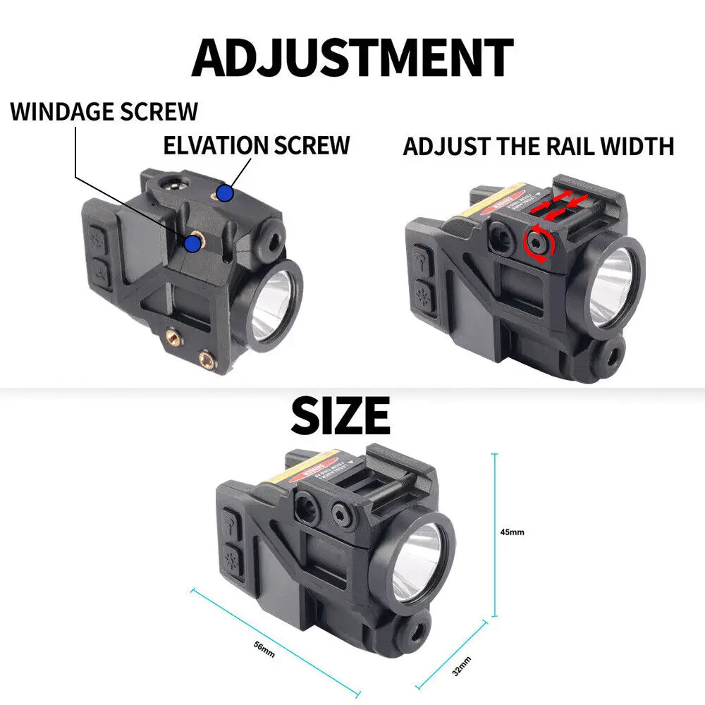 USB Rechargeable Blue Laser Sight and Flashlight Combo, Glock 17, 19, Taurus G2C, G3C