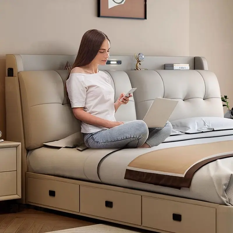 Bedside Storage Leather Bed 1.5 Multifunctional Drawer European Soft Bag Master Bedroom 1.8 Double