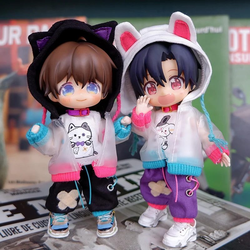 OB11 Clothes Lovely Cat\'s Paw Hoodie Cosplay Doll  Sweater Pants Suit for Obitsu 11,  GSC Body, Body9, 1/12bjd, YMY Doll Clothes
