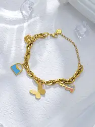 Classy Cute Pendants Stainless Steel Chain Bracelet 18K Gold Plated Fashion Jewellry Elegant Women's Bracelet