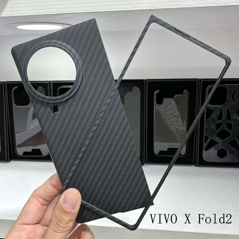 

Case for VIVO X Fold 2 Fold2 Ultrathin Real Carbon Fiber Aramid Anti-explosion Mobile Phone Protective Cover Protection Shell