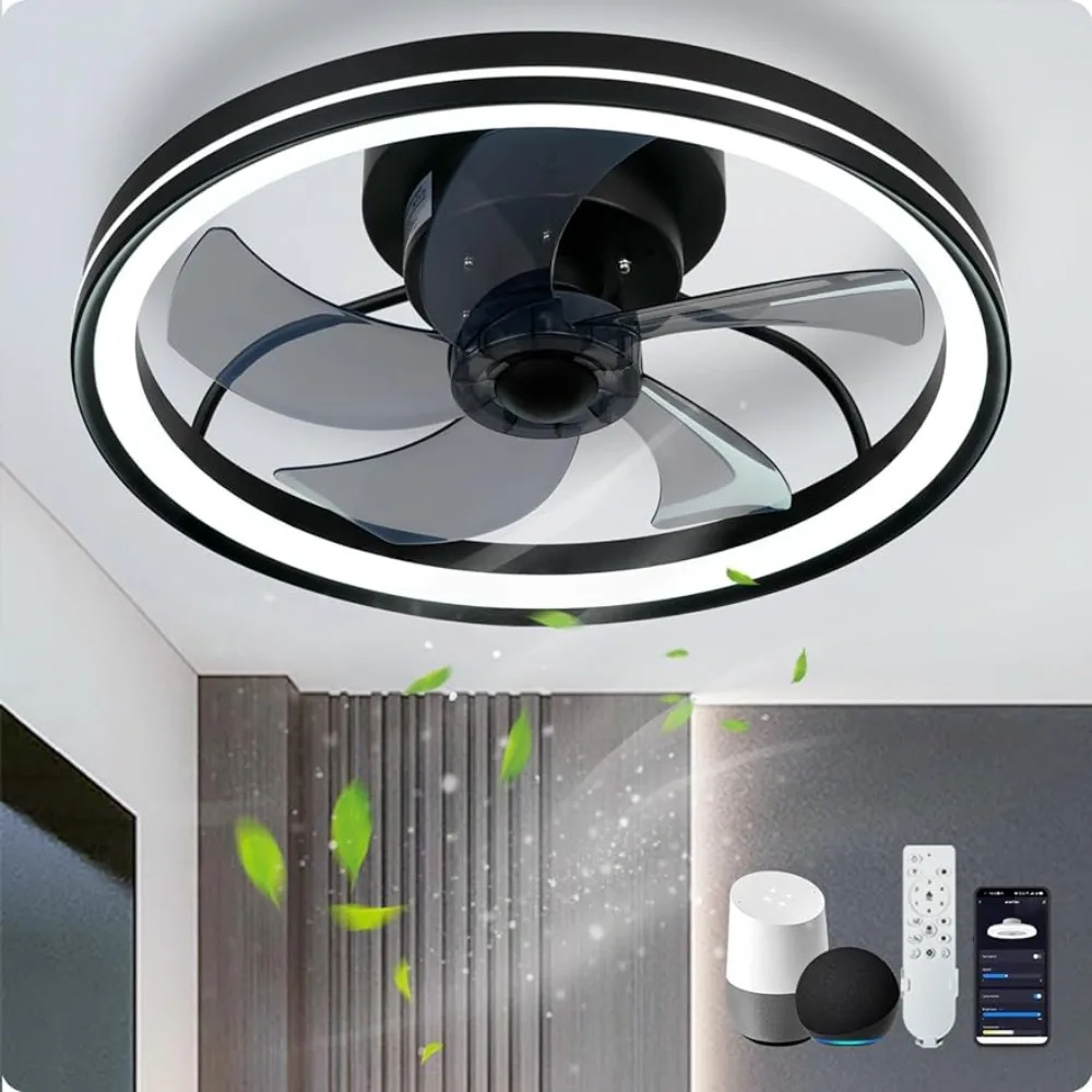 

Intelligent leafless ceiling fan with light colored embedded installation, 3-color LED 6-speed slim ceiling fan