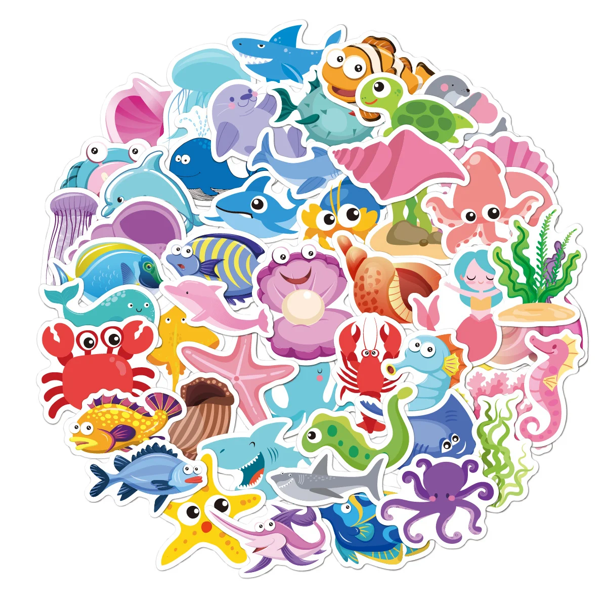 50 cartoon marine animal stickers, suitable for bedrooms, teachers, decals, scrapbooks, stationery, laptops, refrigerators