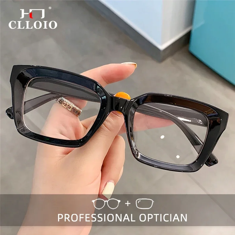 

CLLOIO Fashion Square Anti Blue Light Reading Glasses Women Large Frame Myopia Prescription Optical Glasses Customizable Lenses