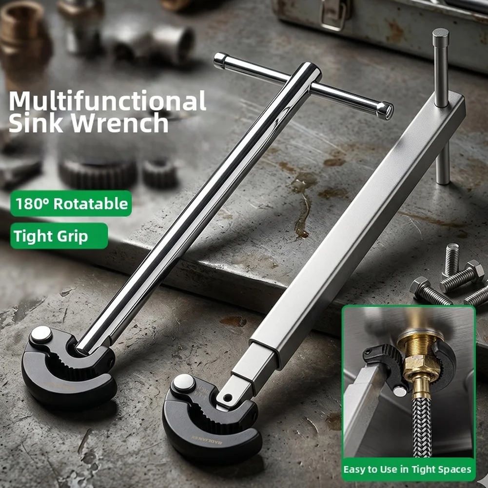 Adjustable For T- For Type Sink Wrench 10-32mm High Carbon Steel 180 Degree Rotating Head For Plumbing Faucet Nut Removal