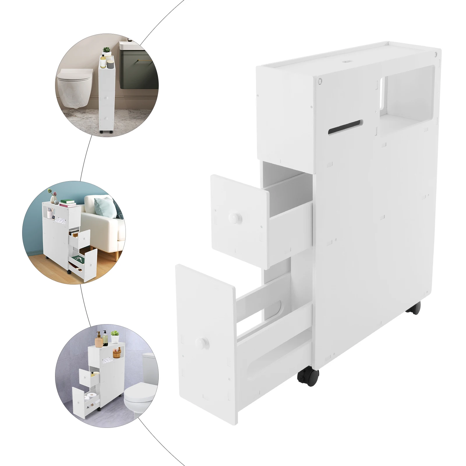

Bathroom Storage Cabinet, Narrow Floor Storage Cabinet, Storage Cabinet with Drawers 50kg Load-bearing Capacity