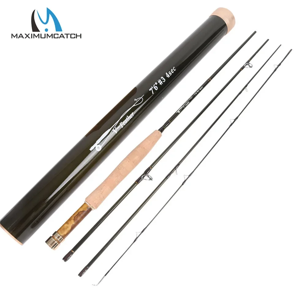 Caña de Pescar MAXIMUMCATCH V-Feather Ultraligera de 6-7.5 pies, 1-3WT, Carbono SK, 3/4 Piezas con Tubo de Carbono, para Pesca de Precisión en Arroyos Pequeños