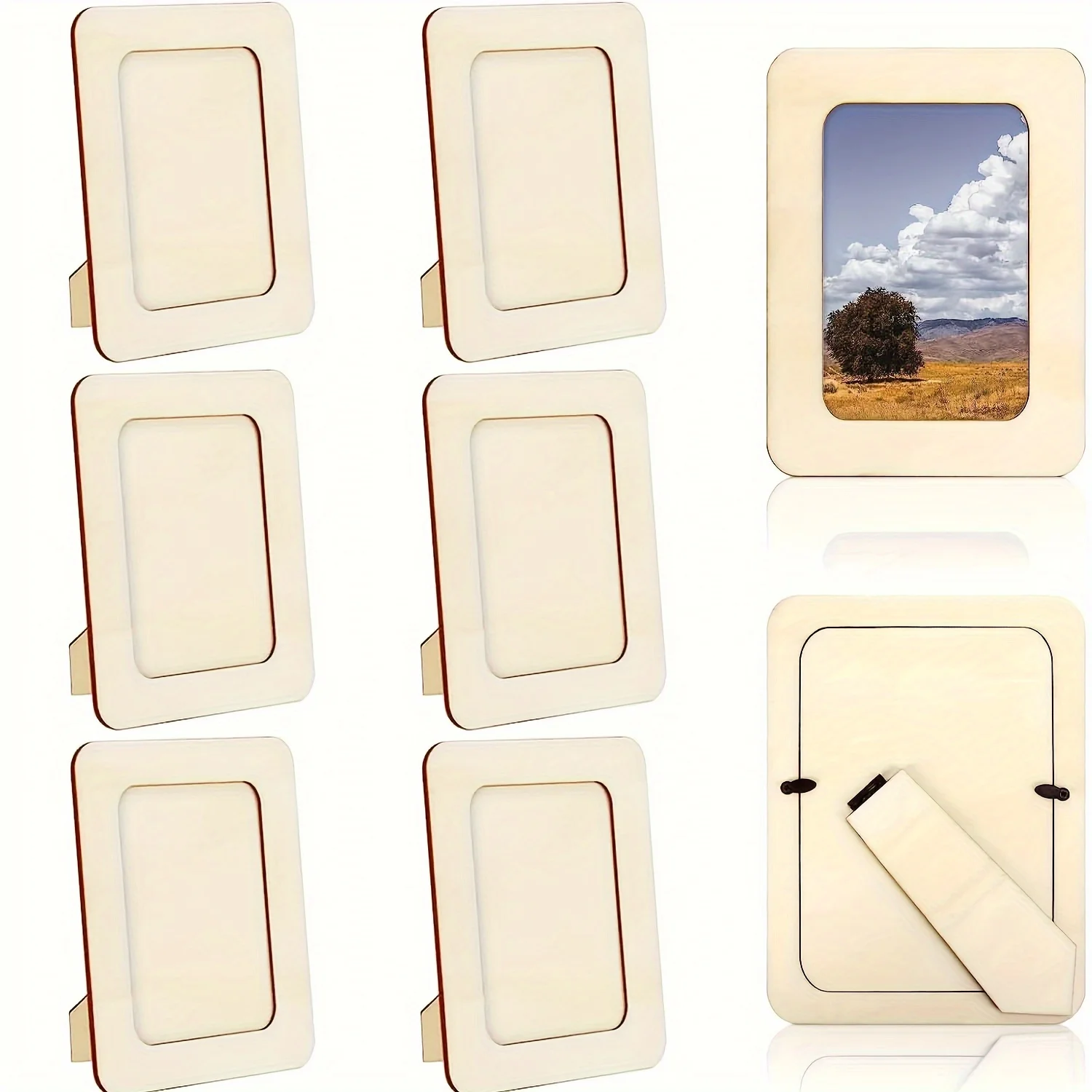 

6pcs Wooden Picture Frames for Crafts Photos Standing Postcard Picture Frame Set Unfinished DIY Keepsake Kit Decoratable Coards