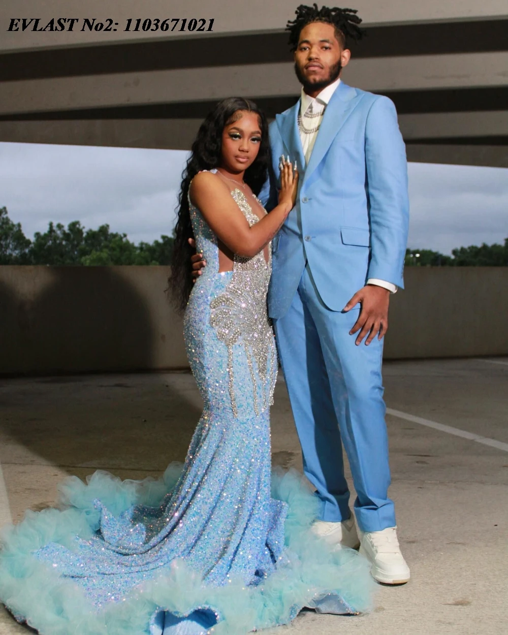 EVLAST Customized Sexy Sky Blue Sequins Mermaid Prom Dress For Black Girls 2025 Crystal Beaded Formal Party Evening Gown E2P41